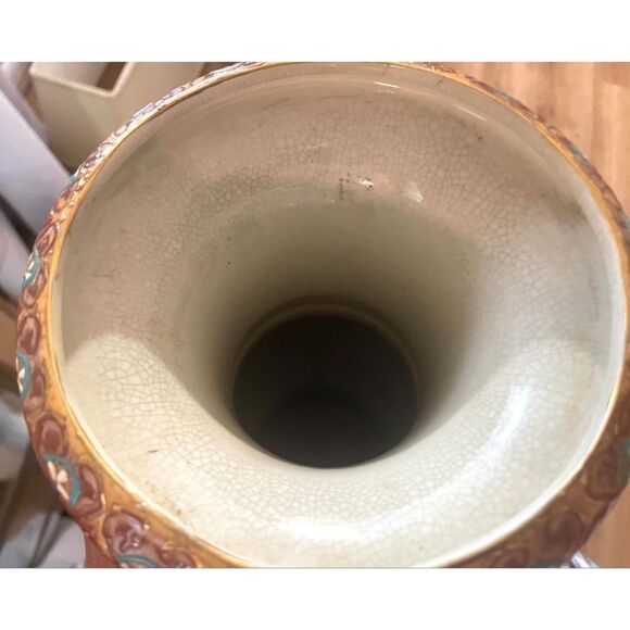 LARGE ROYAL SATSUMA JAPANESE MORIAGE & GOLD GILTING HANDLES VASE, GOSU BLUE14.5” - Picture 6 of 8